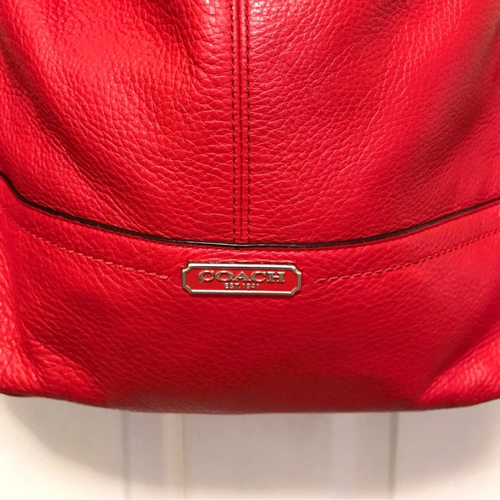 Coach Park Red Pebble Leather Hobo Shoulder Bag
